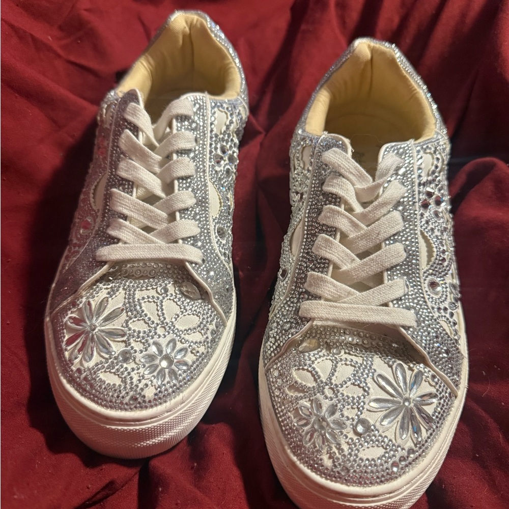 Betsey Johnson Silver and White Floral Sneakers